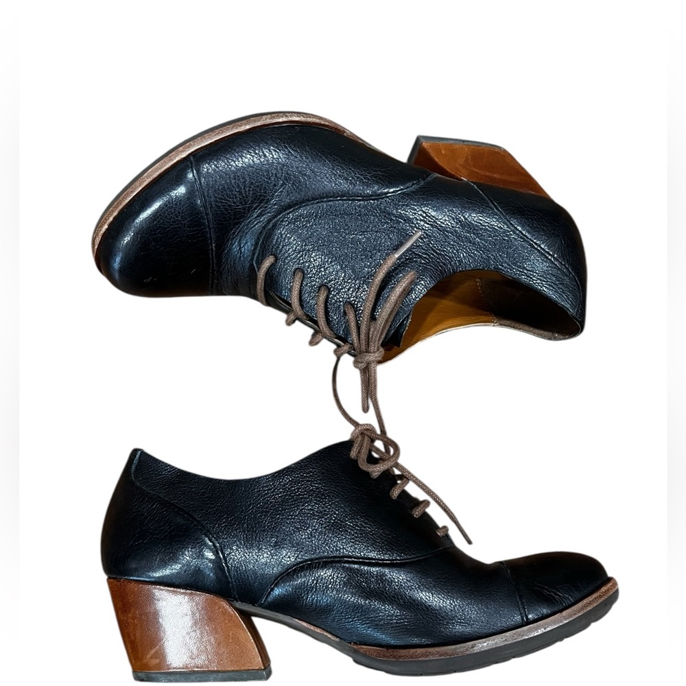 Kork-Ease retro black wedge heeled shoes-7/38
